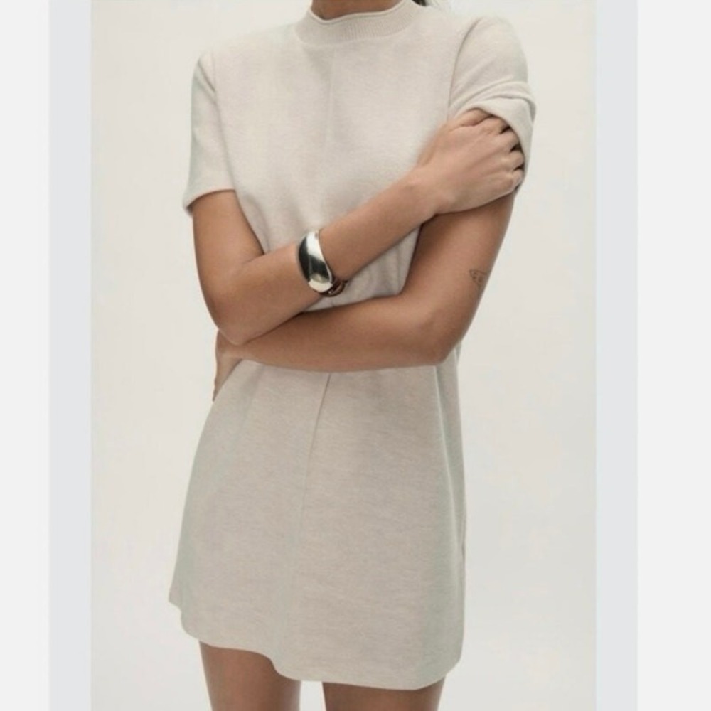 Zara Shirt Dress Womens S Gray Knit Mini Cotton Minimalist Clean Girl Normcore